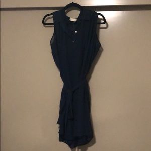 Navy blue dress with tie at waist